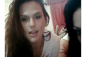 Two vey hot tgirls pose and fondle each other on the webcam