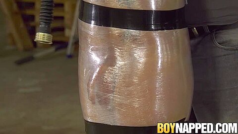 UK twink Casper Ellis strapped for BDSM handjob cumshot