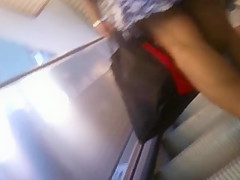 Upskirt Escalator 21 - Black Milf Wearing Long Black Panty