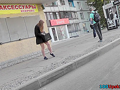 Upskirt porn with amateur auburn-hair gal in public