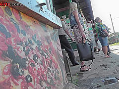 Upskirting filmed the skinny ass of a blonde gal