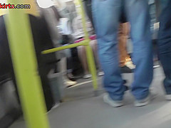 Upskirt video shows plump female in A-line skirt