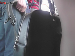 Upskirt video shows plump female in A-line skirt