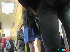 Upskirt video shows plump female in A-line skirt
