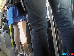 Upskirt video shows plump female in A-line skirt