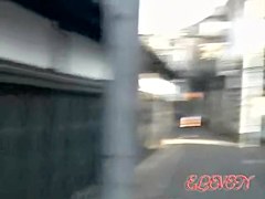 Vivacious little brunette making loud noises during street sharking