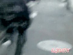 Vivacious little brunette making loud noises during street sharking