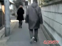 Vivacious little brunette making loud noises during street sharking