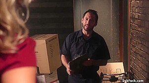 Warehouse Worker Ties And Fucks Blonde