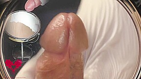 Watch In The Vanity Mirror As She Milks My Cock With White Latex Gloves