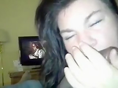 White girl blowing black rod
