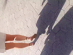 White girl in see thru white skirt