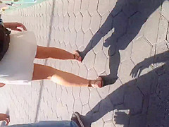 White girl in see thru white skirt