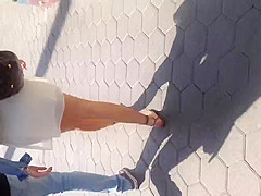 White girl in see thru white skirt