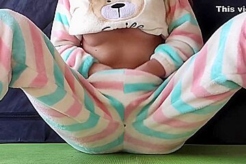 With Small Tits In Pajamas Masturbate Pussy And Squirting Orgasm