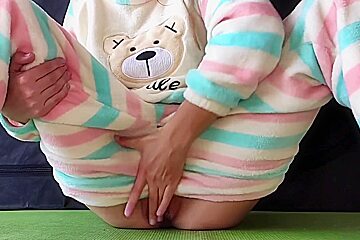 With Small Tits In Pajamas Masturbate Pussy And Squirting Orgasm
