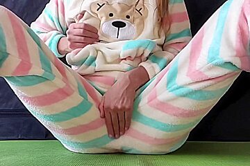 With Small Tits In Pajamas Masturbate Pussy And Squirting Orgasm