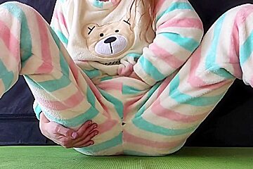 With Small Tits In Pajamas Masturbate Pussy And Squirting Orgasm