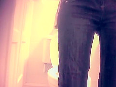 Woman caught in toilet taking a pee