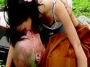 Young Babe Mouts Old Guy Outdoors And Wants His Cock