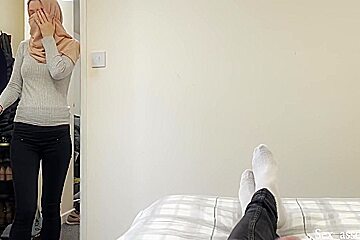 Young Muslim Pregnant Wife In Hijab Trained By Her Husbund On How To Please A Man