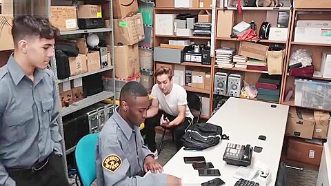 YoungPerps - Cute Boy Caught Stealing Cell Phones Gets Fucked By Two Guards
