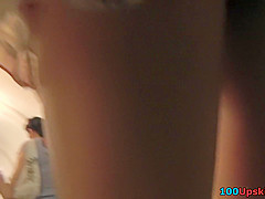 Yummy ass of a brunette seen in real upskirt movie