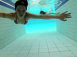 college girl have Fun under Water and tease
