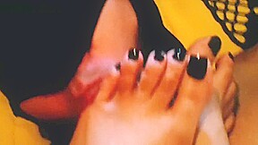foothub- Asian footjob, gorgeous black polish 
