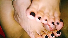 foothub- Asian footjob, gorgeous black polish 