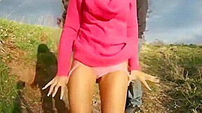 horny brunette gets quick creampie outdoor from a stranger
