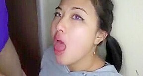 junior asian college girl gives a face fucking blowjob