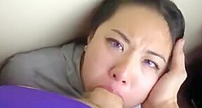 junior asian college girl gives a face fucking blowjob