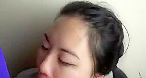 junior asian college girl gives a face fucking blowjob