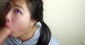 junior asian college girl gives a face fucking blowjob