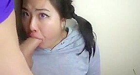 junior asian college girl gives a face fucking blowjob