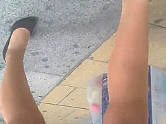 leggy blonde in the street