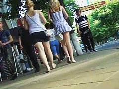 sequence of two slim teens 18+ shot up skirts