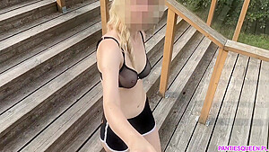 student 18+ Runs Naked Outside In Public Park And Flashes Bouncing Tits In Transparent Bra