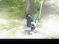 teen 18+ couple making out in public park bench